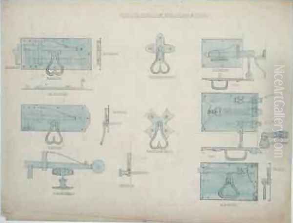 Designs for Iron Latches and Bolts Oil Painting by Ernest William Gimson