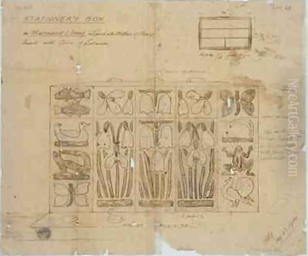 Design for Stationery Box in Macassar Ebony inlaid with Mother of Pearl Oil Painting by Ernest William Gimson