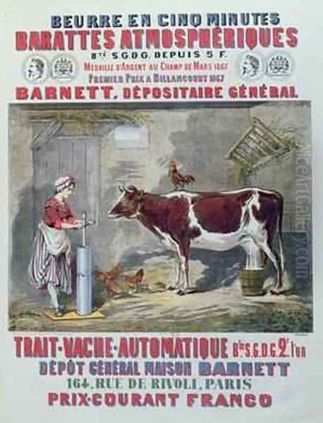 Advertisement for the Atmospheric Churn and Automatic Milking Machine Oil Painting by Jules Gras