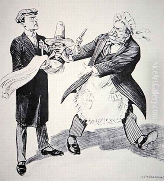 American Cartoon Showing US President Tuft Handing the Problematical Mexican Situation to His Succesor Woodrow Wilson in 1913 Oil Painting by Louis Glackens