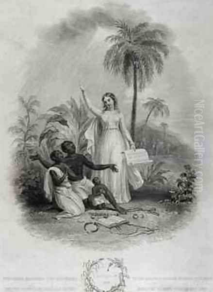 Britannia Giving Freedom to Poor African Slaves Oil Painting by Green, W.