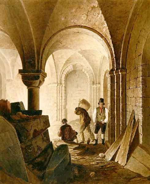 St Mary Le Bow Crypt Oil Painting by C.E. Gwilt