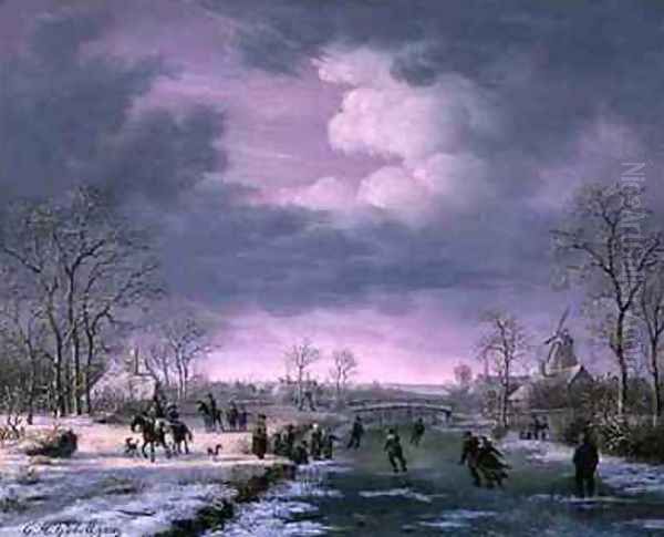 Winter Landscape Oil Painting by Gerrit Hendrik Gobell