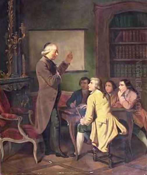 A Lesson with Abbe Charles Michel de lEpee 1712-89 Oil Painting by N. Ginouvier