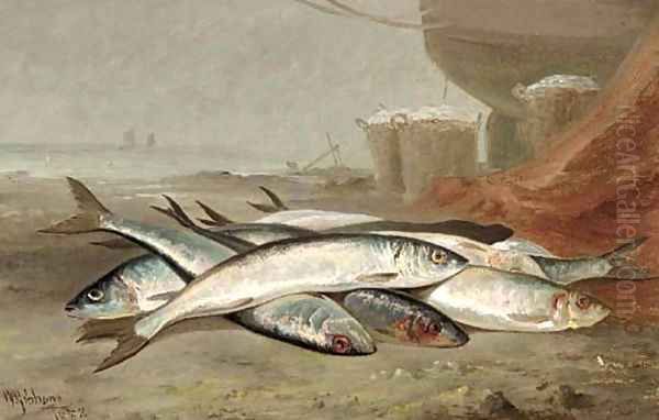 Mackeral on a beach Oil Painting by William Gibbons