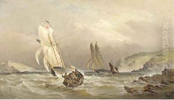 Racing cutters running into the estuary at Dartmouth Oil Painting by William Gibbons