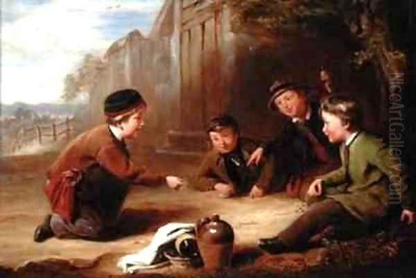 Playing Marbles Oil Painting by William Gill