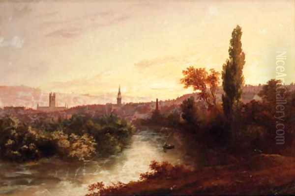 Bath from the River Avon Oil Painting by William Gill