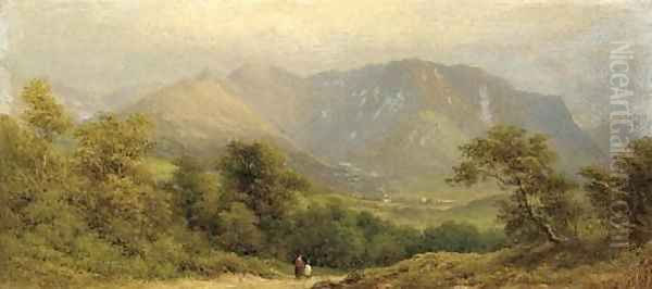 Figures in a mountainous landscape Oil Painting by William Gill