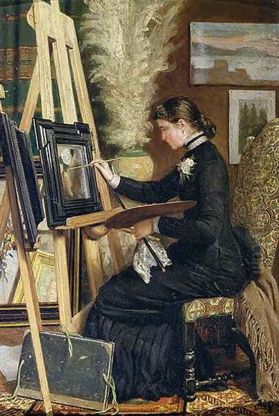 Portrait of Josephine Gillow painting at an easel Oil Painting by Guido Guidi