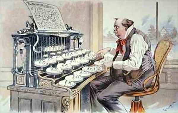 The Administration Typewriter cartoon for Judge magazine showing Grover Cleveland constructing his platform for his second term in office Oil Painting by Bernard Gillam