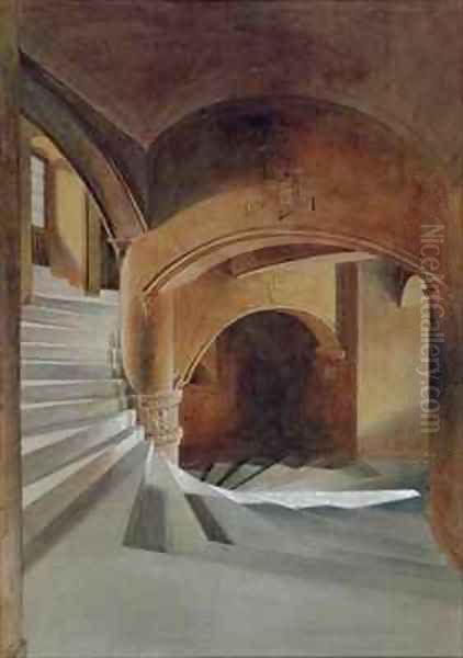 The Staircase in Fyvie Castle Oil Painting by James William Giles