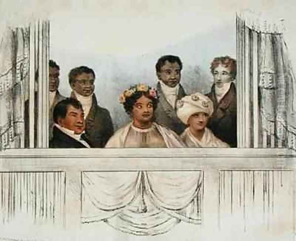 Their Majesties King Rheo Rhio Queen Tamehamalu Madame Poki of the Sandwich Islands and suite as they Appeared at the Theatre Royal Drury Lane Oil Painting by John W. Gear