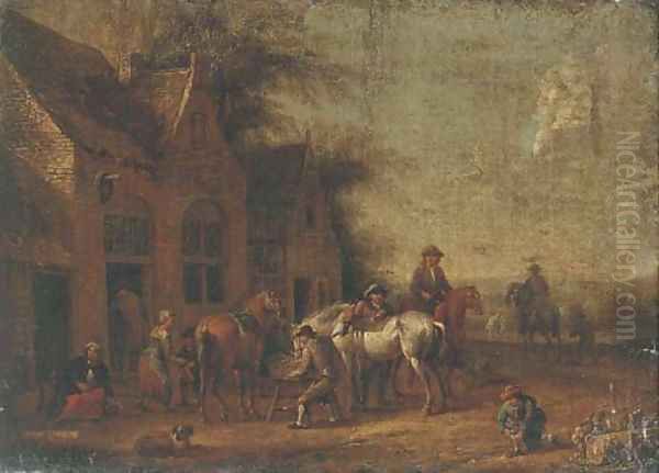 Travellers halted outside an inn Oil Painting by Barent Gael