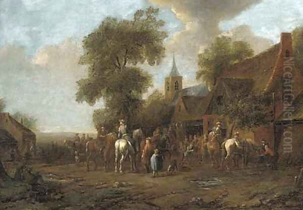 A village fair with travellers outside an inn Oil Painting by Barent Gael