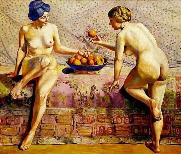 Les femmes a la coup d oranges Oil Painting by Agutte Georgette