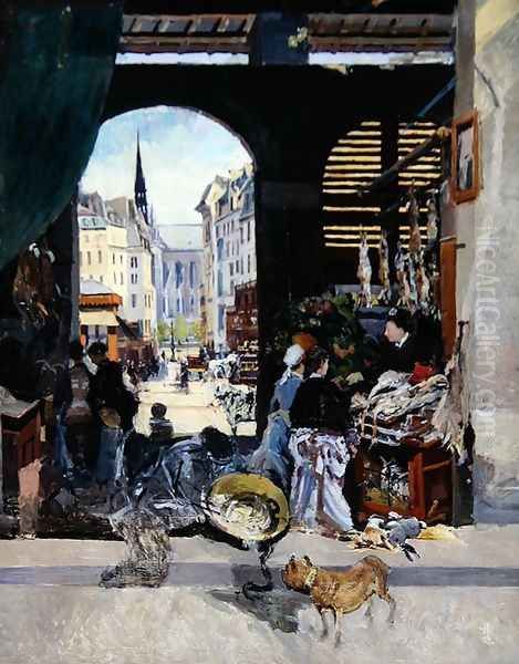 The Carmes Market Rue Maubert Oil Painting by Emile Antoine Guillier