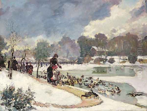 Ducks in the Bois de Boulogne Oil Painting by Emile Antoine Guillier