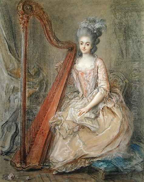 Presumed Portrait of Madame de Genlis Playing a Harp Oil Painting by Francois Guerin