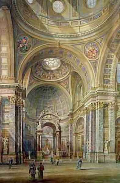 Interior view of Brompton Oratory Oil Painting by Herbert A. Gribble