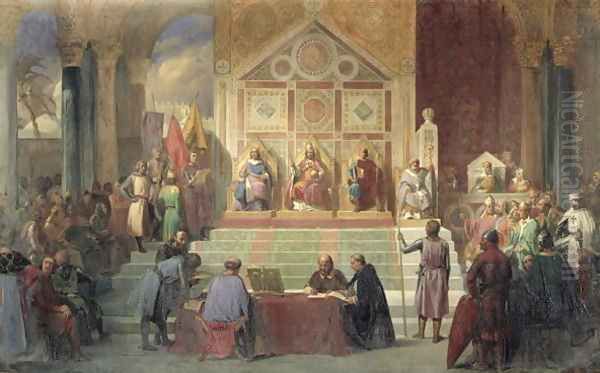 St Louis 1214-70 King of France Receiving Robert Patriarch of Jerusalem Oil Painting by Oscar Gue