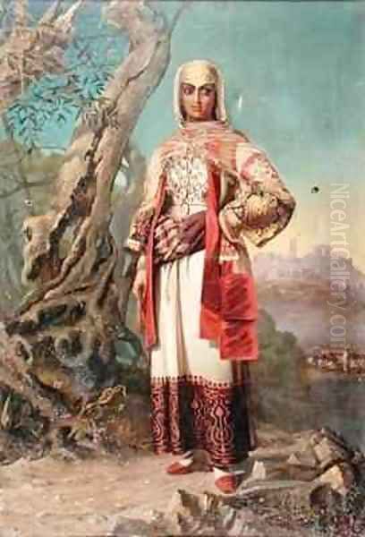 Greek Girl in Regional Costume Oil Painting by Cleonice Gennadios