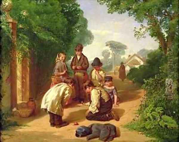 Children spinning tops Oil Painting by John Gendall