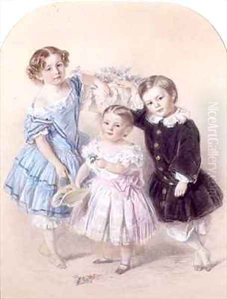 Portrait of three young children Oil Painting by Josiah Gilbert