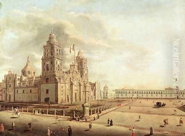 The Catedral Metropolitana and the Palacio Nacional Oil Painting by Pedro Gualdi