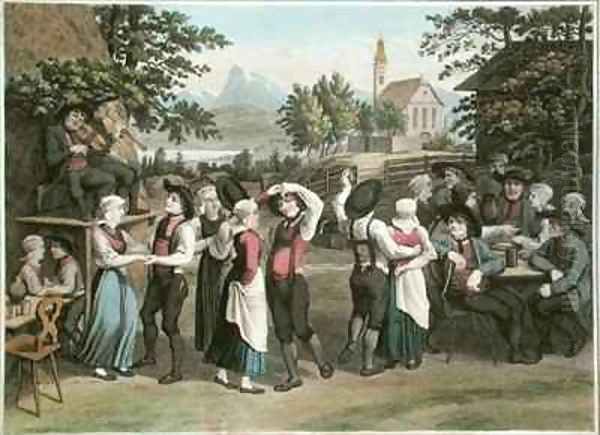 Austrian Village Dance Oil Painting by Gauermann, Jakob