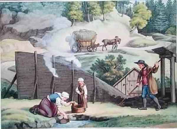 Making charcoal in Austria Oil Painting by Gauermann, Jakob