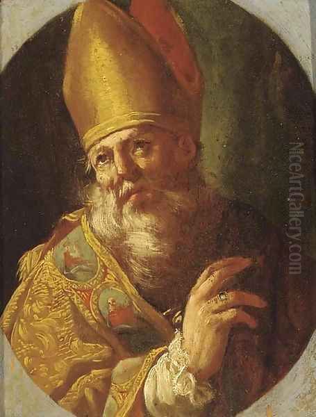 A Bishop Saint Oil Painting by Luca Giordano