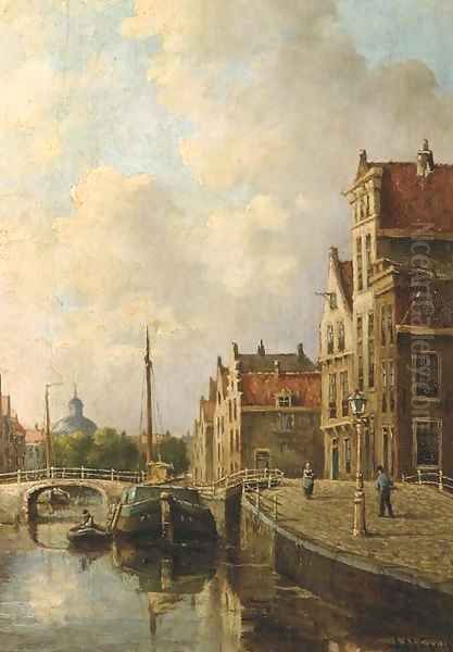 Canal in a Dutch town Oil Painting by Adriaan Marinus Geyp