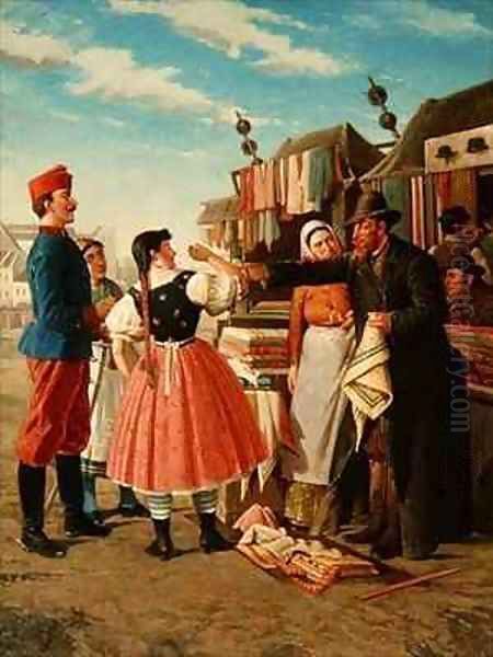 A Fabric Merchant Oil Painting by Alfons Giehsz