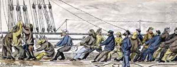 Hoisting the main topsail from Sketches in Victoria and Tasmania Oil Painting by H.J. Graham