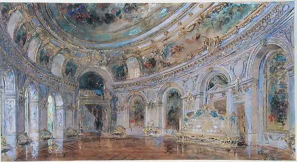 Banqueting Hall at the Royal Palace of Laeken Oil Painting by Charles Louis Girault