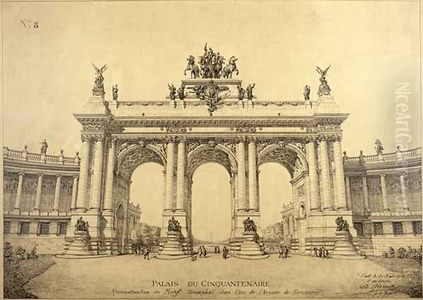 The Triumphal Arch of the Palais du Cinquantenaire Brussels Oil Painting by Charles Louis Girault