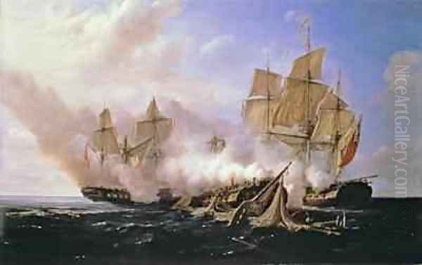 Battle Between the Frigate Pomone and the English Frigates Alcestis and Active Oil Painting by Pierre Julien Gilbert