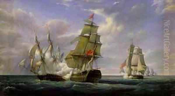 Combat between the French Frigate La Canonniere and the English Vessel The Tremendous Oil Painting by Pierre Julien Gilbert