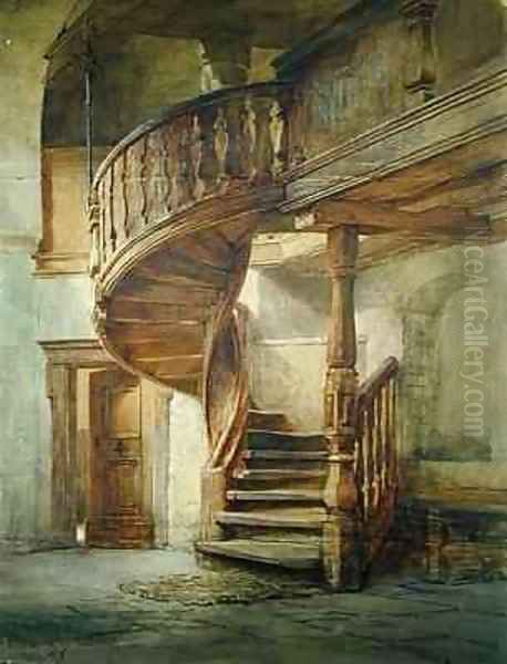 Spiral Staircase Limburg an der Lahn Oil Painting by Johann Martin Gensler