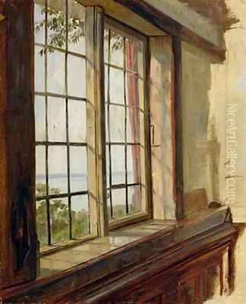 View of the Elbe through a Window Oil Painting by Johann Martin Gensler