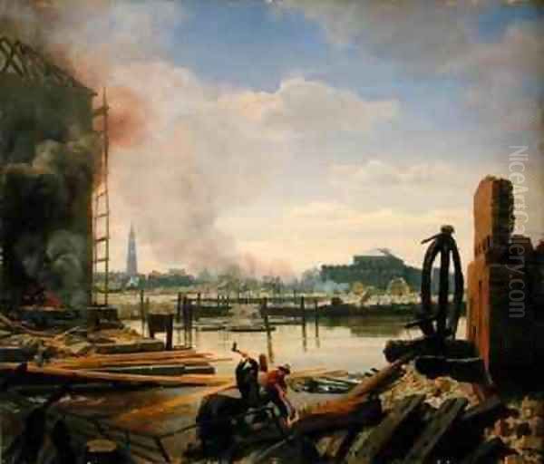 Hamburg after the Fire of 1842 Oil Painting by Johann Martin Gensler