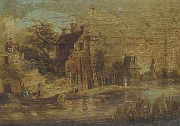 A series of six riverside landscapes with travellers and peasants Oil Painting by Barend Gael or Gaal