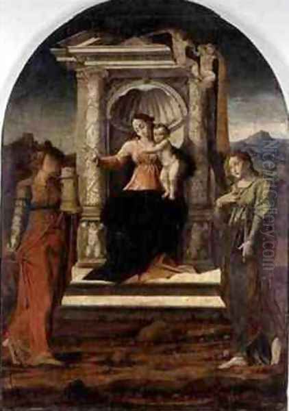 Madonna Enthroned with St Barbara and St Lucia Oil Painting by Stefano Giordano