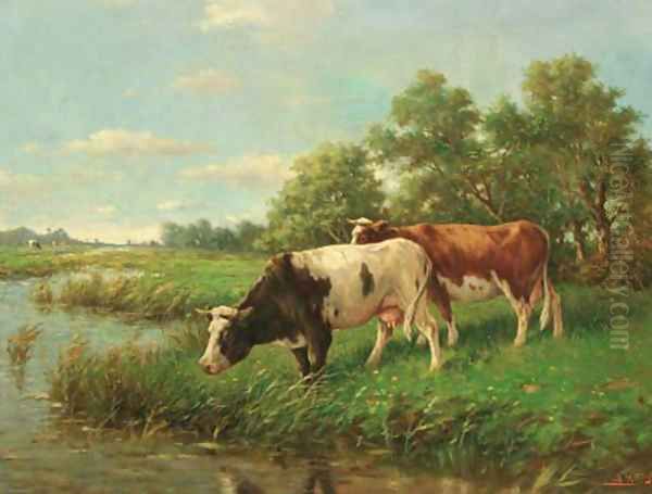 Cows in a meadow Oil Painting by Adriaan Marinus Geijp