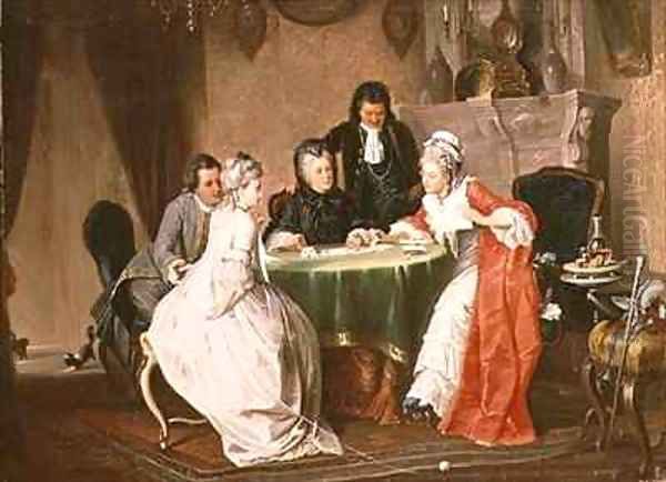 The Card Game Oil Painting by Johann Joseph Geisser