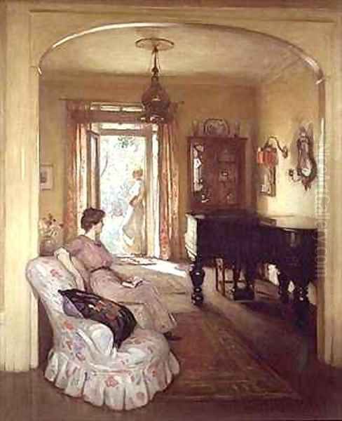 Interior scene with two ladies Oil Painting by Percy William Gibbs