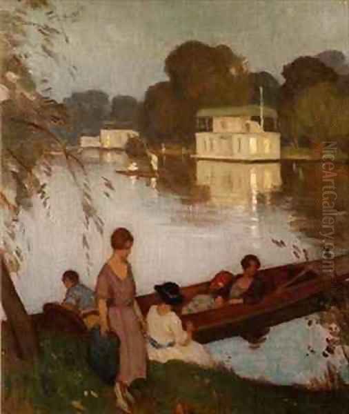 On the Thames Oil Painting by Percy William Gibbs