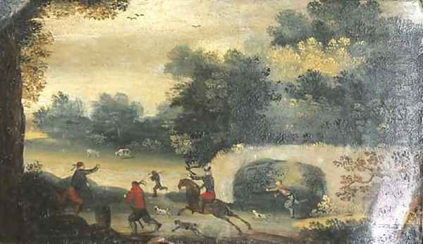 A landscape with a hawking party Oil Painting by Abel Grimmer