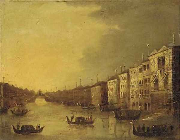 A capriccio of a Venetian canal Oil Painting by Giacomo Guardi